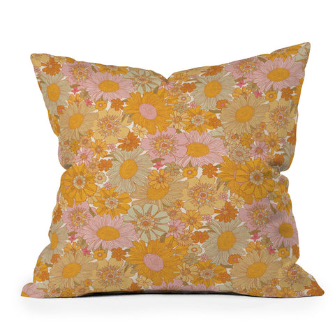 Iveta Abolina Retro Florals 70s Cream Throw Pillow