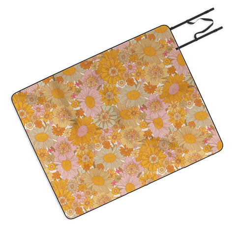 Iveta Abolina Retro Florals 70s Cream Picnic Blanket