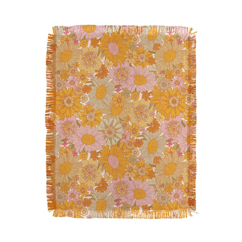 Iveta Abolina Retro Florals 70s Cream Throw Blanket