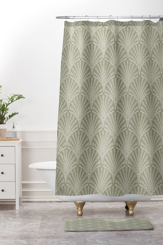 Iveta Abolina Scallop Fan Sage Shower Curtain And Mat