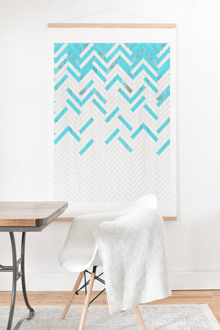 Iveta Abolina Teal Chevron Art Print And Hanger