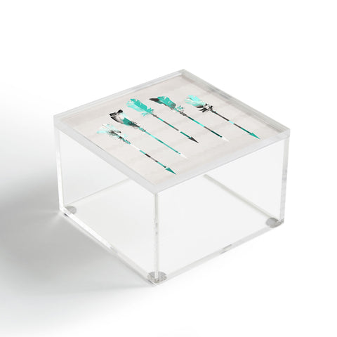 Iveta Abolina Teal Feathers Acrylic Box