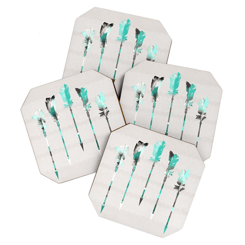 Iveta Abolina Teal Feathers Coaster Set