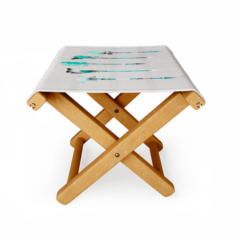 Iveta Abolina Teal Feathers Folding Stool