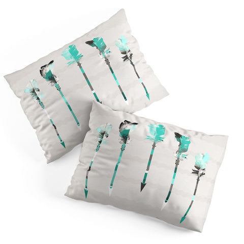 Iveta Abolina Teal Feathers Pillow Shams