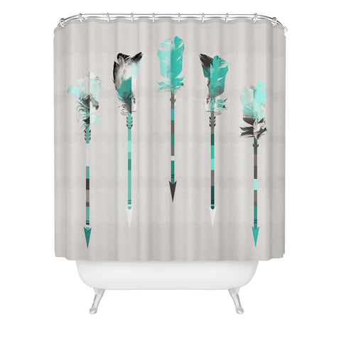 Iveta Abolina Teal Feathers Shower Curtain
