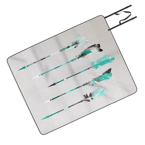 Iveta Abolina Teal Feathers Picnic Blanket