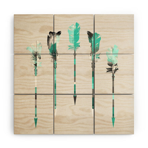 Iveta Abolina Teal Feathers Wood Wall Mural