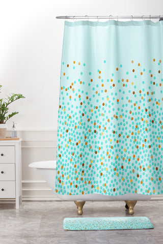 Iveta Abolina Teal Splash Shower Curtain And Mat