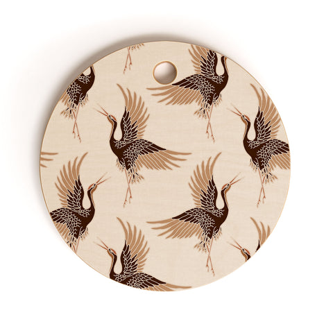 Iveta Abolina Terracotta Cranes Cream Cutting Board Round