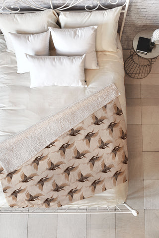 Iveta Abolina Terracotta Cranes Cream Fleece Throw Blanket