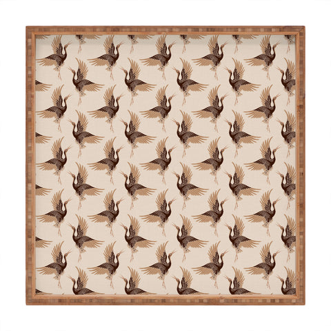 Iveta Abolina Terracotta Cranes Cream Square Tray
