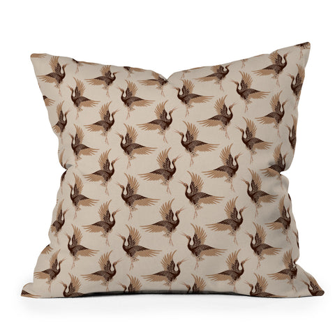 Iveta Abolina Terracotta Cranes Cream Throw Pillow