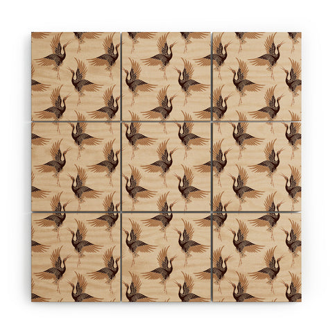 Iveta Abolina Terracotta Cranes Cream Wood Wall Mural