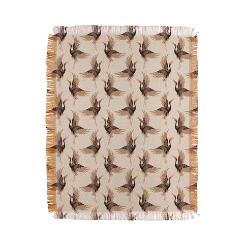 Iveta Abolina Terracotta Cranes Cream Throw Blanket