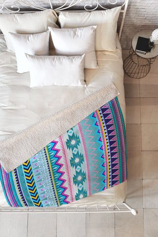 Iveta Abolina Tribal Teal Fleece Throw Blanket