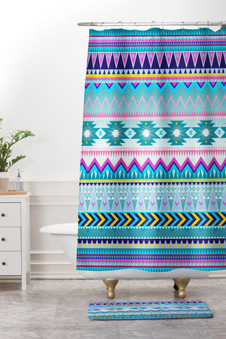 Iveta Abolina Tribal Teal Shower Curtain And Mat