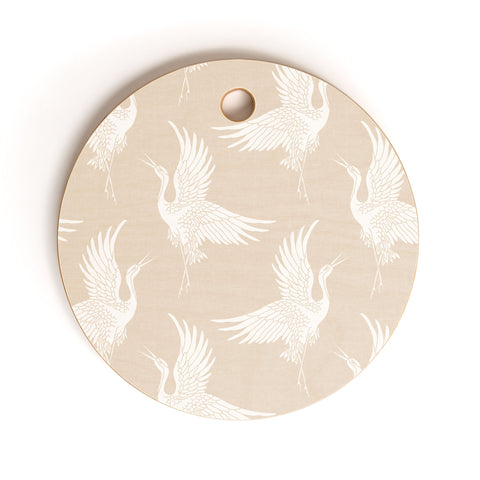 Iveta Abolina White Cranes Cream Cutting Board Round