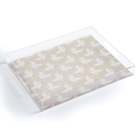 Iveta Abolina White Cranes Cream Acrylic Tray