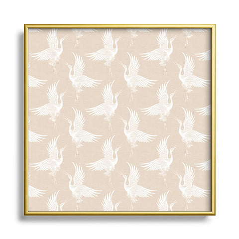 Iveta Abolina White Cranes Cream Metal Square Framed Art Print