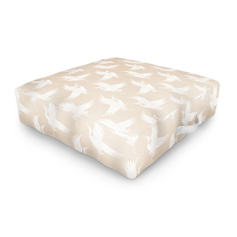 Iveta Abolina White Cranes Cream Outdoor Floor Cushion