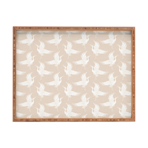 Iveta Abolina White Cranes Cream Rectangular Tray