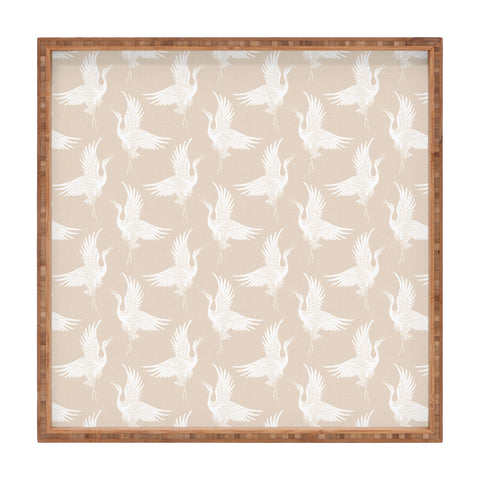 Iveta Abolina White Cranes Cream Square Tray