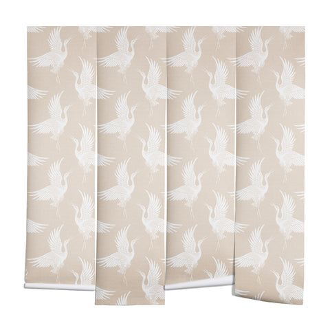 Iveta Abolina White Cranes Cream Wall Mural