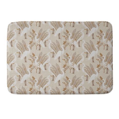 Iveta Abolina White Cranes Linen Memory Foam Bath Mat