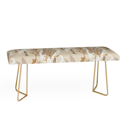 Iveta Abolina White Cranes Linen Bench