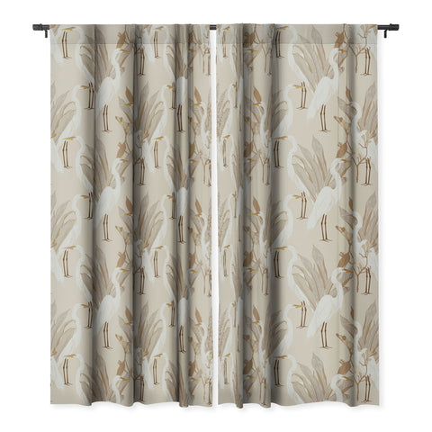 Iveta Abolina White Cranes Linen Blackout Window Curtain