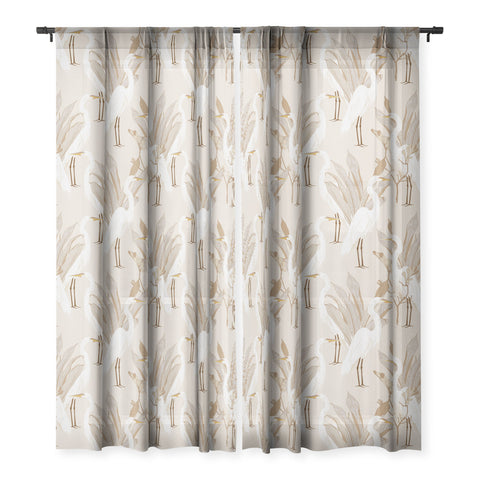 Iveta Abolina White Cranes Linen Sheer Window Curtain