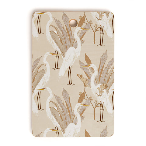 Iveta Abolina White Cranes Linen Cutting Board Rectangle