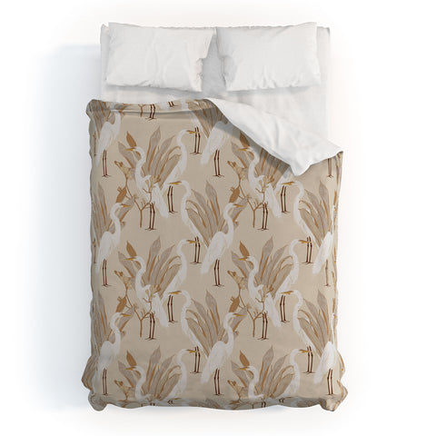 Iveta Abolina White Cranes Linen Duvet Cover