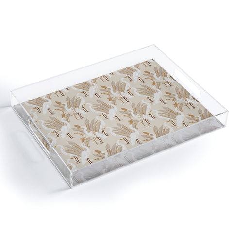 Iveta Abolina White Cranes Linen Acrylic Tray