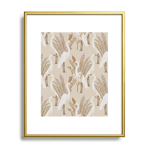 Iveta Abolina White Cranes Linen Metal Framed Art Print