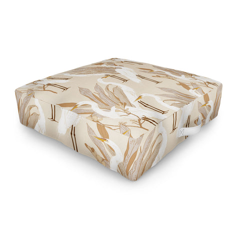 Iveta Abolina White Cranes Linen Outdoor Floor Cushion