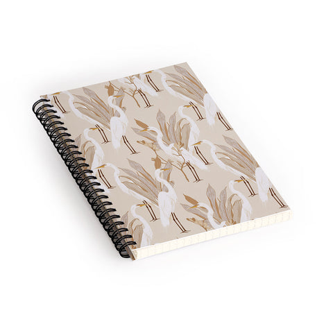 Iveta Abolina White Cranes Linen Spiral Notebook