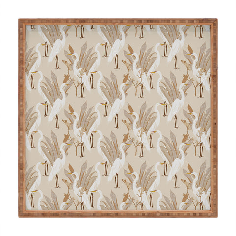 Iveta Abolina White Cranes Linen Square Tray