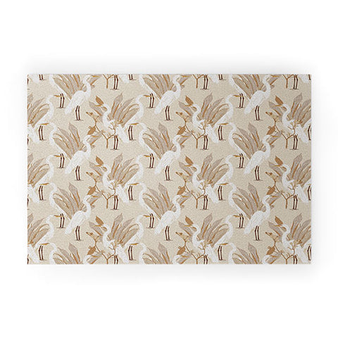 Iveta Abolina White Cranes Linen Welcome Mat