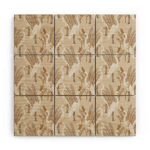 Iveta Abolina White Cranes Linen Wood Wall Mural