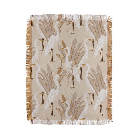 Iveta Abolina White Cranes Linen Throw Blanket