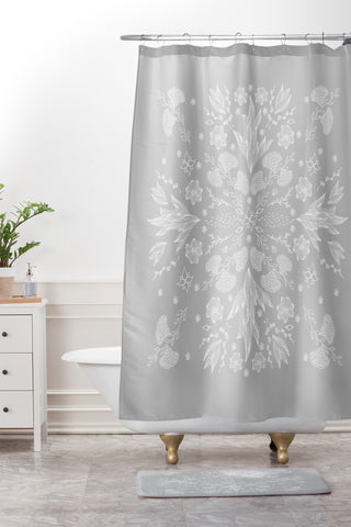 Iveta Abolina White Floral Gray II Shower Curtain And Mat