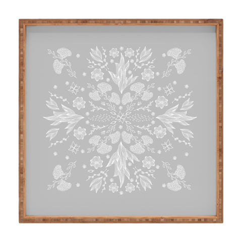 Iveta Abolina White Floral Gray II Square Tray