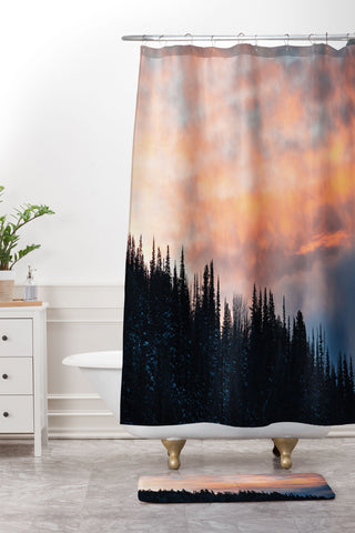 J. Freemond Visuals Fire in the Sky I Shower Curtain And Mat