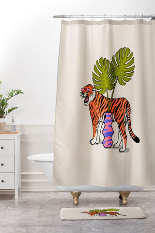 Jaclyn Caris Tiger Plant Shower Curtain And Mat