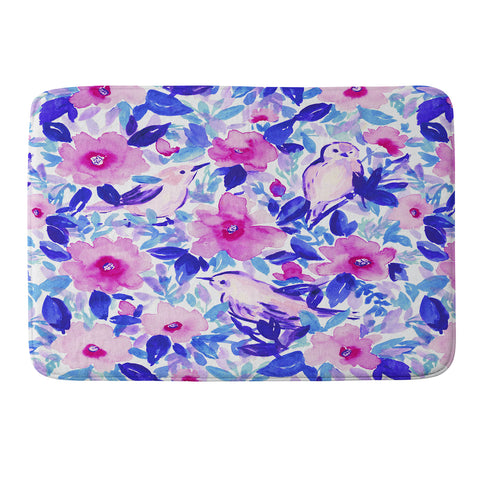 Jacqueline Maldonado Birds n Flowers Blue Memory Foam Bath Mat