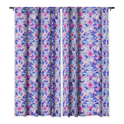 Jacqueline Maldonado Birds n Flowers Blue Blackout Window Curtain