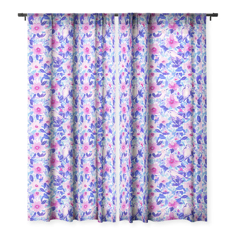 Jacqueline Maldonado Birds n Flowers Blue Sheer Window Curtain