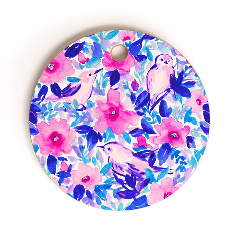 Jacqueline Maldonado Birds n Flowers Blue Cutting Board Round
